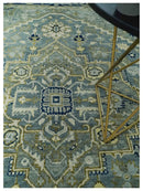 Antique look Gray, Olive and Blue 8x10 Traditional Heriz Hand Knotted wool Rug by The Rug Decor