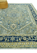 Antique look Gray, Olive and Blue 8x10 Traditional Heriz Hand Knotted wool Rug by The Rug Decor