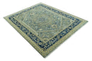 Antique look Gray, Olive and Blue 8x10 Traditional Heriz Hand Knotted wool Rug by The Rug Decor