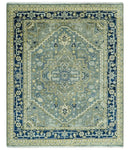 Antique look Gray, Olive and Blue 8x10 Traditional Heriz Hand Knotted wool Rug by The Rug Decor