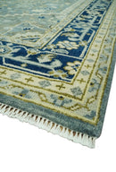 Antique look Gray, Olive and Blue 8x10 Traditional Heriz Hand Knotted wool Rug by The Rug Decor