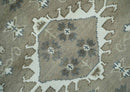 Grayish-Green Ivory Hand Knotted Wool Area Rug - Antique Heriz