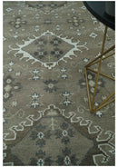 Grayish-Green Ivory Hand Knotted Wool Area Rug - Antique Heriz