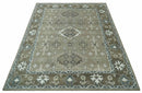 Grayish-Green Ivory Hand Knotted Wool Area Rug - Antique Heriz