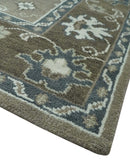 Grayish-Green Ivory Hand Knotted Wool Area Rug - Antique Heriz
