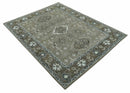 Grayish-Green Ivory Hand Knotted Wool Area Rug - Antique Heriz
