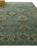Antique look Green and Olive Hand Knotted Traditional Oushak 9x12 wool area rug by The Rug Decor