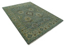 Antique look Green and Olive Hand Knotted Traditional Oushak 9x12 wool area rug by The Rug Decor