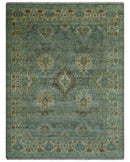 Antique look Green and Olive Hand Knotted Traditional Oushak 9x12 wool area rug by The Rug Decor