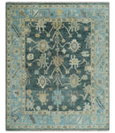 Antique look Green, Aqua and Beige Hand Knotted Traditional Oushak 8x10 wool area Rug by The Rug Decor