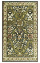 Hand Knotted Wool Area Rug Green Ivory Gray Antique Traditional
