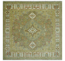 Antique Look Hand Knotted Medallion Olive and Ivory Vintage Style Wool Rug