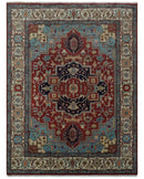 Antique look Rust, Aqua and Ivory Traditional Heriz 9x12 Hand Knotted wool area rug by The Rug Decor