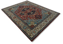 Antique look Rust, Aqua and Ivory Traditional Heriz 9x12 Hand Knotted wool area rug by The Rug Decor
