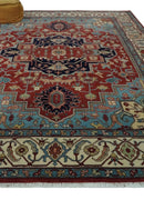 Antique look Rust, Aqua and Ivory Traditional Heriz 9x12 Hand Knotted wool area rug by The Rug Decor