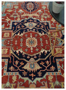 Antique look Rust, Aqua and Ivory Traditional Heriz 9x12 Hand Knotted wool area rug by The Rug Decor