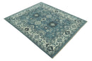 Antique look Shades of Teal and Ivory Traditional Oriental Oushak wool rug by The Rug Decor