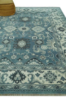 Antique look Shades of Teal and Ivory Traditional Oriental Oushak wool rug by The Rug Decor
