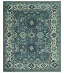 Antique look Shades of Teal and Ivory Traditional Oriental Oushak wool rug by The Rug Decor