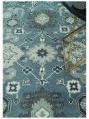 Antique look Shades of Teal and Ivory Traditional Oriental Oushak wool rug by The Rug Decor