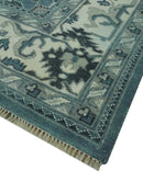 Antique look Shades of Teal and Ivory Traditional Oriental Oushak wool rug by The Rug Decor