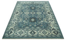 Antique look Shades of Teal and Ivory Traditional Oriental Oushak wool rug by The Rug Decor