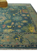 Antique look Teal and Olive 9x12 Hand Knotted Traditional Oushak wool rug by The Rug Decor