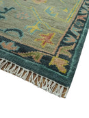 Antique look Teal and Olive 9x12 Hand Knotted Traditional Oushak wool rug by The Rug Decor