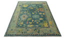 Antique look Teal and Olive 9x12 Hand Knotted Traditional Oushak wool rug by The Rug Decor