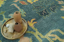 Antique look Teal and Olive 9x12 Hand Knotted Traditional Oushak wool rug by The Rug Decor