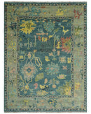 Antique look Teal and Olive 9x12 Hand Knotted Traditional Oushak wool rug by The Rug Decor