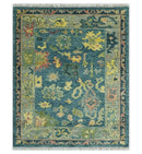Antique look Teal and Olive Hand Knotted Traditional Oushak Custom Made wool rug