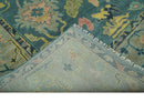 Antique look Teal and Olive Hand Knotted Traditional Oushak Custom Made wool rug
