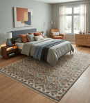Hand Knotted Wool Area Rug - Antique Look Silver Ivory Rust Traditional Style