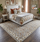 Hand Knotted Wool Area Rug - Antique Look Silver Ivory Rust Traditional Style by The Rug Decor