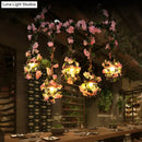 GobekUsa Antique Metal Island Chandelier with 5 Pink Heads - Restaurant Ceiling Light with Cherry Blossom/Rose Design