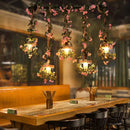 GobekUsa Antique Metal Island Chandelier with 5 Pink Heads - Restaurant Ceiling Light with Cherry Blossom/Rose Design