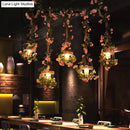 GobekUsa Antique Metal Island Chandelier with 5 Pink Heads - Restaurant Ceiling Light with Cherry Blossom/Rose Design
