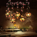 GobekUsa Antique Metal Island Chandelier with 5 Pink Heads - Restaurant Ceiling Light with Cherry Blossom/Rose Design