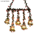 GobekUsa Antique Metal Island Chandelier with 5 Pink Heads - Restaurant Ceiling Light with Cherry Blossom/Rose Design