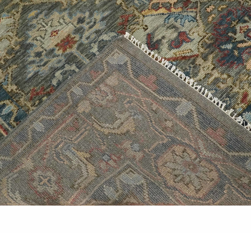 Antique Moss All Wool Traditional Oushak Charcoal, Brown and Blue Hand knotted Custom Made wool Area Rug