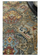 Charcoal Brown Blue Wool Oushak Traditional Area Rug Hand Knotted by The Rug Decor