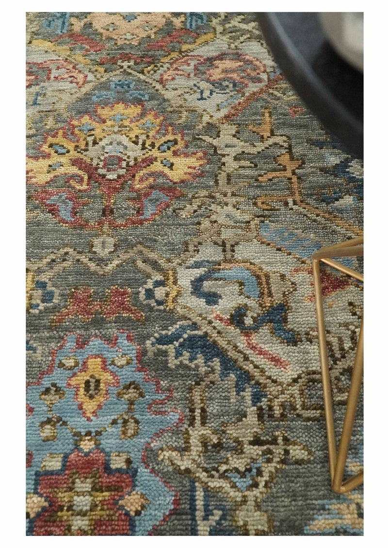 Antique Moss All Wool Traditional Oushak Charcoal, Brown and Blue Hand knotted Custom Made wool Area Rug