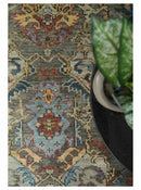 Charcoal Brown Blue Wool Oushak Traditional Area Rug Hand Knotted by The Rug Decor