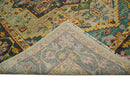 Hand Knotted Wool Area Rug Moss Green Pink Blue Charcoal Traditional by The Rug Decor