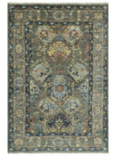 Charcoal Brown Blue Wool Oushak Traditional Area Rug Hand Knotted by The Rug Decor