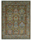 Antique Moss All Wool Traditional Persian Silver, Rust and Green Hand knotted Oushak Area Rug | TRDCP719