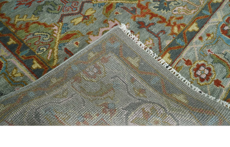 Antique Moss All Wool Traditional Persian Silver, Rust and Green Hand knotted Oushak Area Rug | TRDCP718