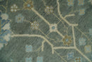 Antique Moss Charcoal Hand Knotted Olive and Beige Traditional Floral Vintage Wool Rug