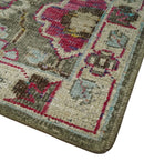 Antique Moss Green 5x8 Hand Knotted Beige and Pink Persian made of Bamboo Silk Area Rug | OP70